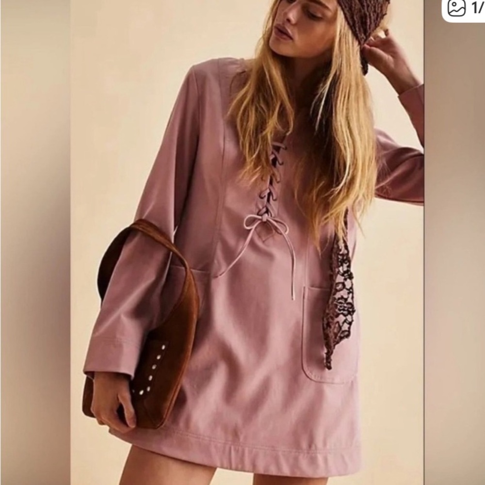 Free People faux suede Pink Lace-Up Dress XS New